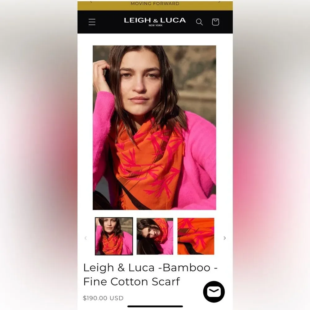 NWT Leigh & Luca Orange Pink Flocked Fine Cotton Hand Printed Tasseled Scarf